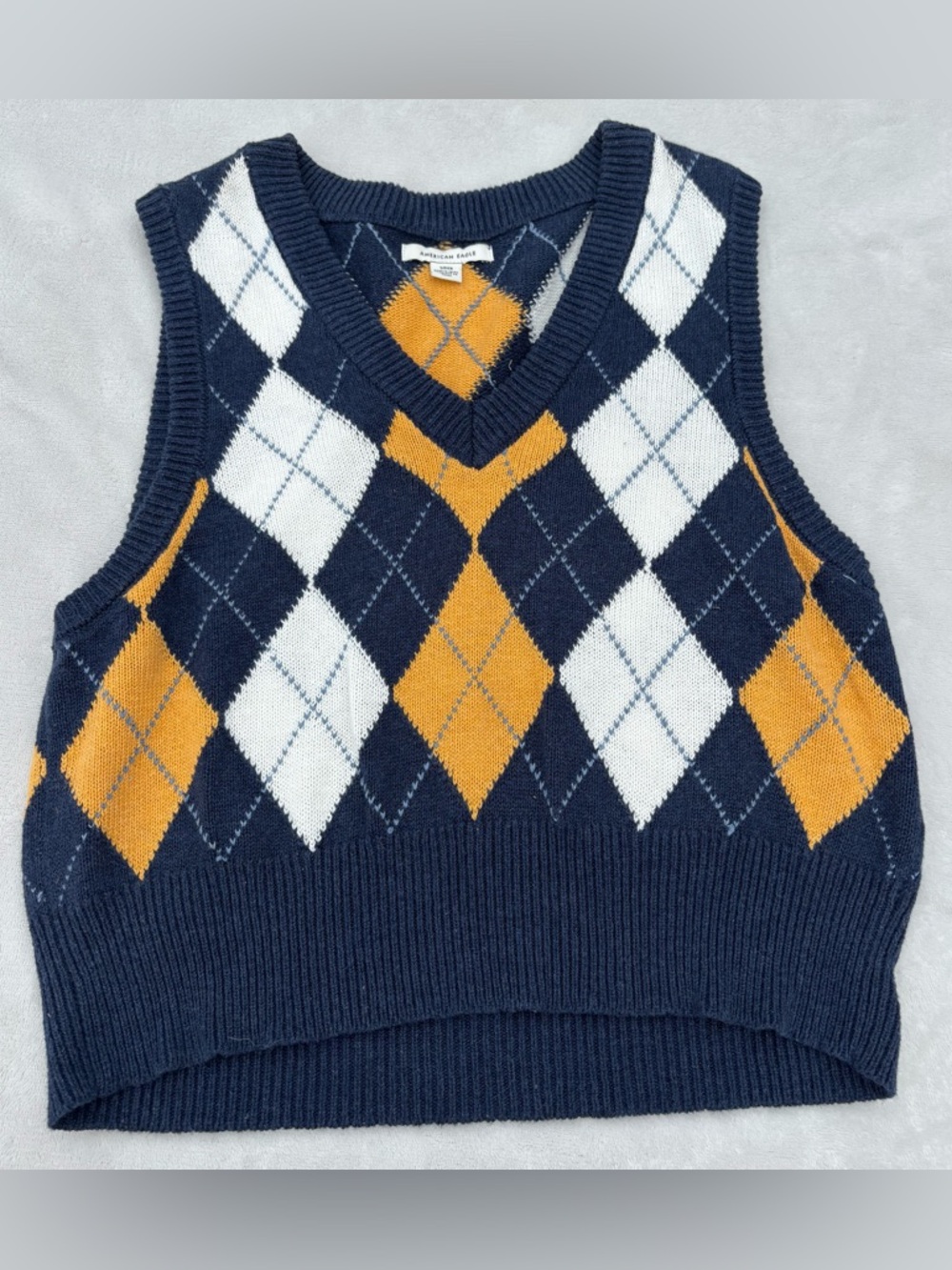 American Eagle Knit Argyle Vest - Navy, White, Mustard